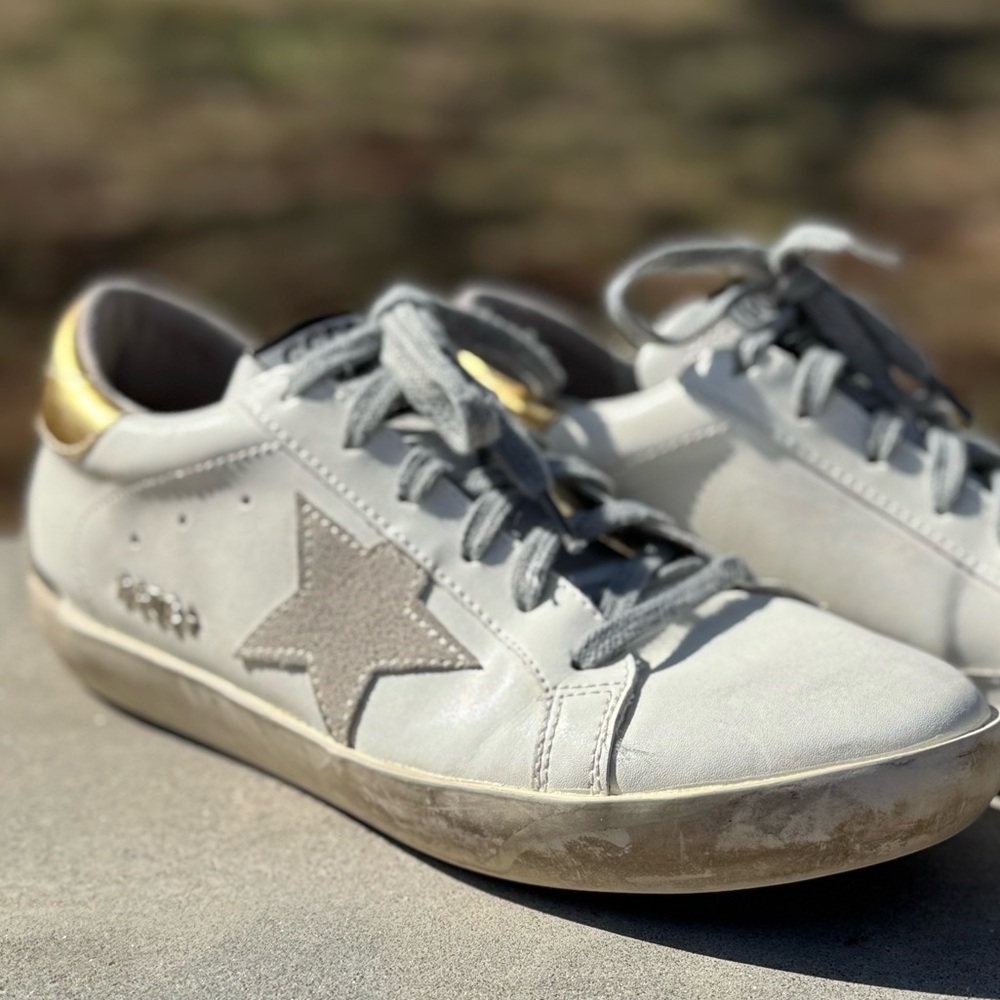 Golden Goose White and Gold Sneakers